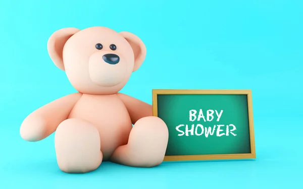 Illustratie Roze Teddybeer Met Schoolbord Baby Shower Uitnodiging — Stockfoto