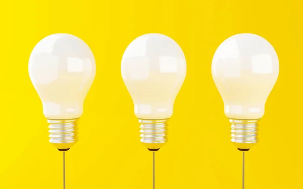イラスト 背景が黄色の電球の行 アイデアとビジネス コンセプト — ストック写真