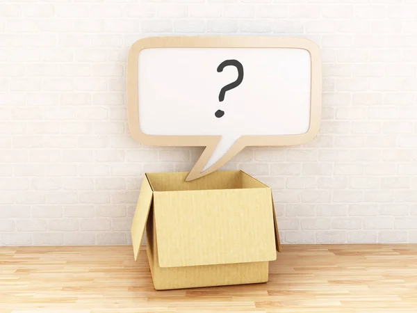 Illustration Opened Box Speech Bubble Question Mark Brick Wall Question — Stock Photo, Image