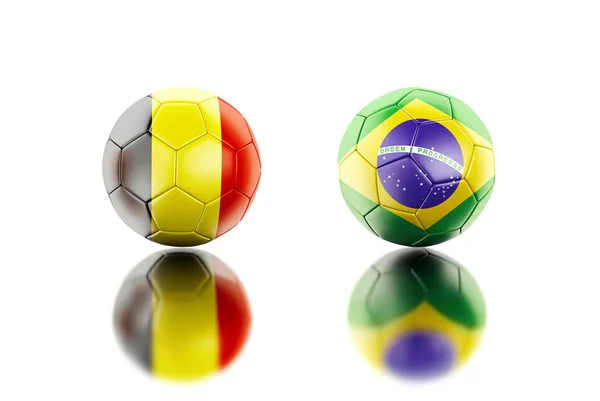 带比利时和巴西国旗的足球球 体育概念 孤立的白色背景 — 图库照片