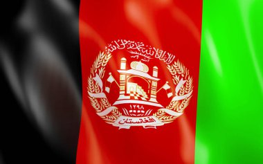 3D çizim. Afganistan rüzgarda sallayarak bayrak. 