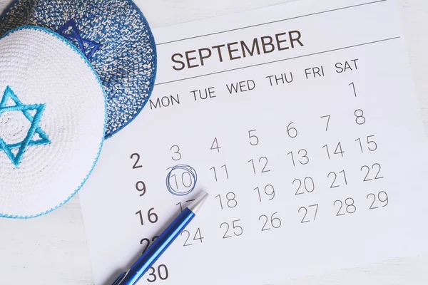 Calendário Com Kippah Calendário Com Data Setembro Rosh Hashana Conceito — Fotografia de Stock