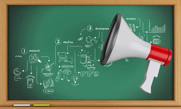 Renderer Image Megaphone Blackboard Creative Process Sketch Education Concept — Stock Photo, Image