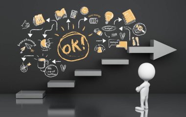 3D çizim. Ayakta ve çizim iş arıyorum beyazlar kroki. İş kavramı.