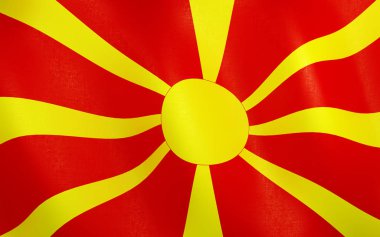 3D çizim. Makedonya rüzgarda sallayarak bayrak. 