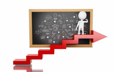 3D çizim. Beyaz insanlar çizim okul kroki. Eğitim kavramı .