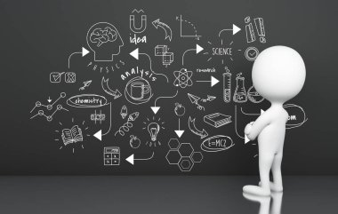 3D çizim. Beyaz insanlar eğitim arıyorum düşünceli kroki. Eğitim kavramı