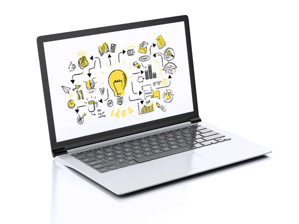 Laptop Mit Geschäftsskizze Erfolgskonzept Isoliert Auf Weißem Hintergrund — Stockfoto