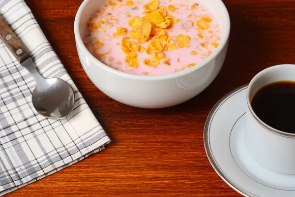 Primer Plano Yogur Con Cereales Taza Café Desayuno Continental — Foto de Stock