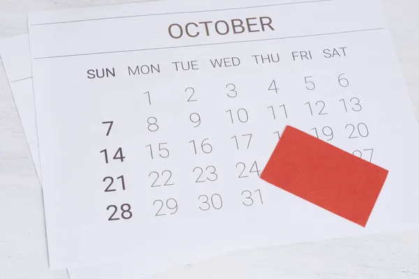 Κλείνω Πάνω Θέα Του Οκτωβρίου Ημερολογίου Κενή Σημείωση — Φωτογραφία Αρχείου