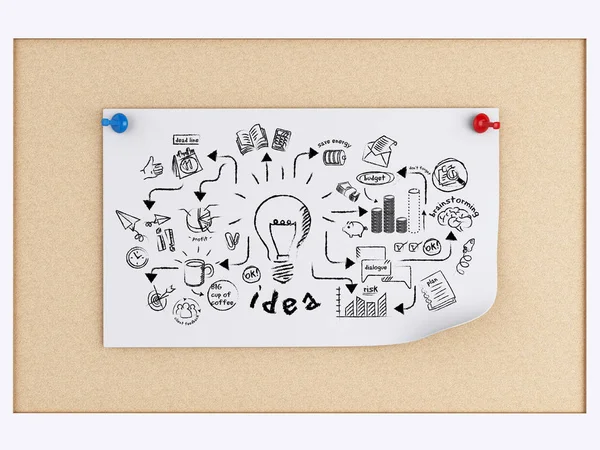 Illustration Post Notes Wth Business Sketch Cork Board — Stock Photo, Image