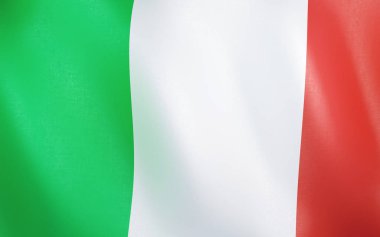 3D çizim. İtalya rüzgarda sallayarak bayrak. 