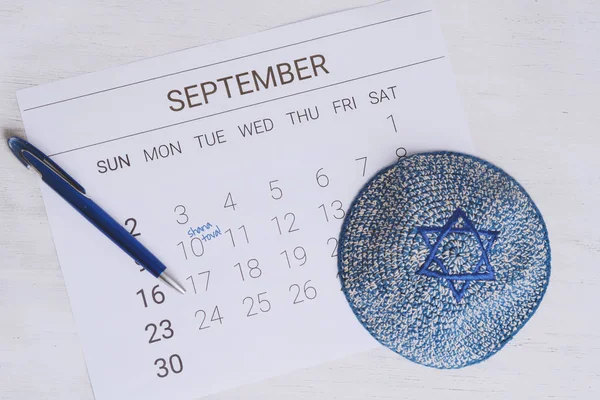 Calendrier Avec Kippah Calendrier Avec Date Septembre Rosh Hashana Concept — Photo