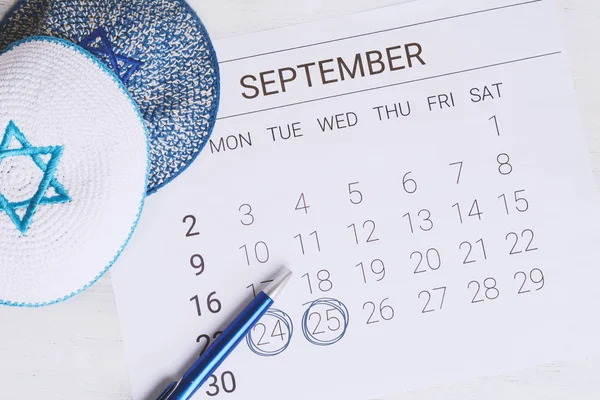 Calendário Setembro Com Kippah Conceito Sukkot — Fotografia de Stock