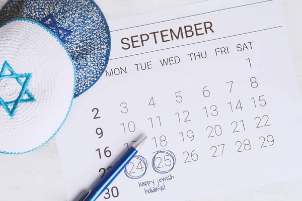 Szeptember Calendar Sábeszdeklit Szukot Koncepció — Stock Fotó