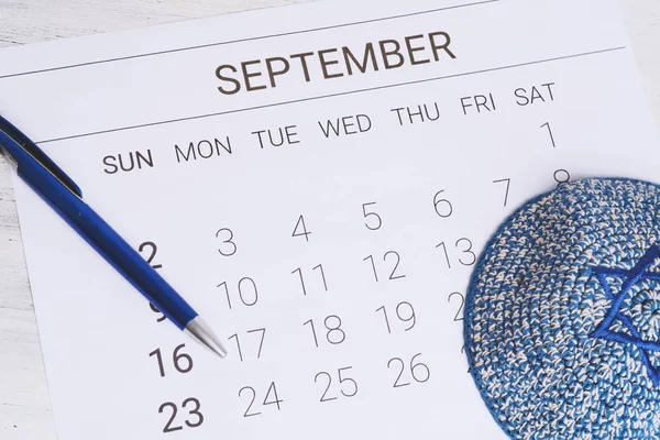 September Kalender Mit Kippa Rosh Hashana Yom Kippur Und Sukkot — Stockfoto