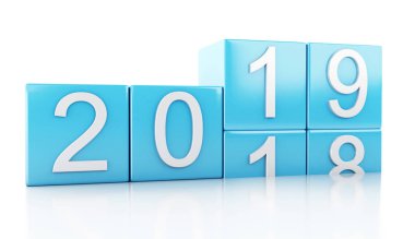 3D render illüstrasyon. Beyaz küpleri ile 2019. Yeni yıl kavramı. Beyaz arka plan üzerinde izole.
