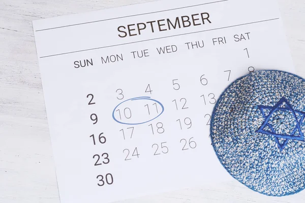 Calendário Com Kippah Calendário Com Data Setembro 2018 Rosh Hashana — Fotografia de Stock