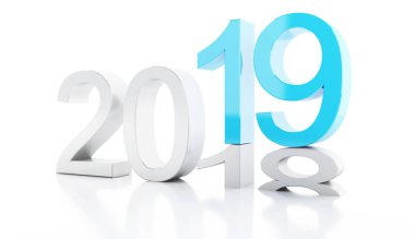 3D Oluşturucu görüntü. Yeni yıl beyaz arka plan üzerinde izole 2019.