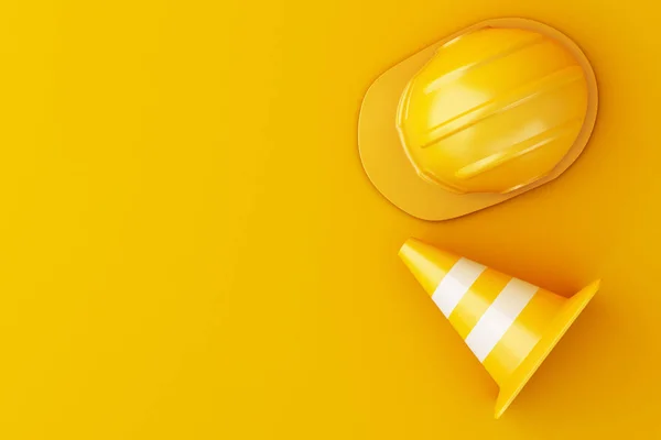Illusztráció Biztonsági Sisak Forgalom Kúp Narancssárga Háttérrel Építési Koncepció — Stock Fotó