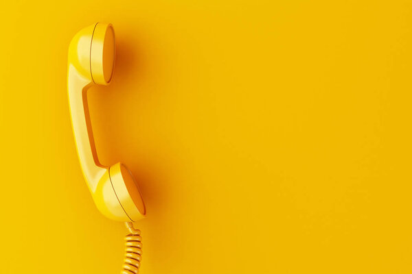 3d illustration. Vintage phone reciever on yellow background. 