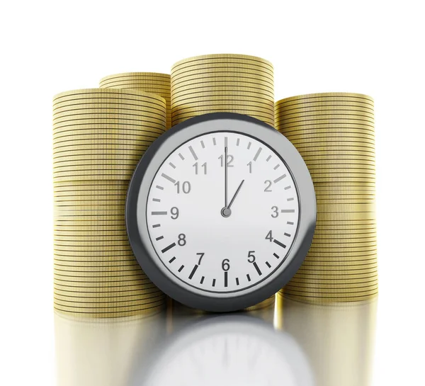 Ilustración Reloj Despertador Con Monedas Tiempo Dinero Concepto Finanzas Dinero —  Fotos de Stock
