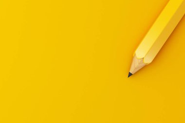 3D çizim. Sarı zemin üzerine kurşun kalem. Eğitim kavramı.