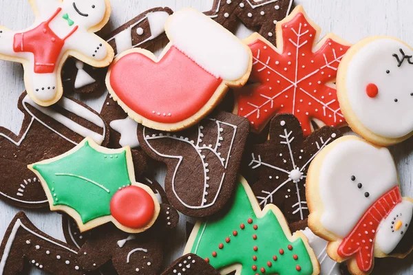 Vista Perto Biscoitos Natal Com Decoração Festiva Conceito Natal — Fotografia de Stock