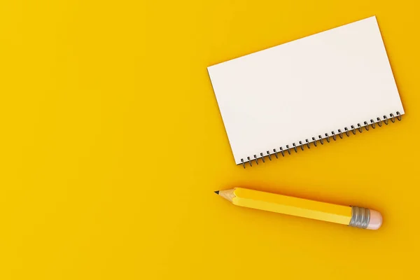 Ilustración Cuaderno Cuaderno Espiral Lápiz Plomo Sobre Fondo Amarillo Concepto — Foto de Stock