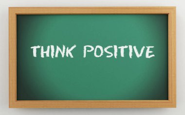 3D çizim. Yeşil yazı tahtası. Olumlu, motivasyon kavramı düşünüyorum.