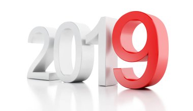 3D Oluşturucu görüntü. Yeni yıl beyaz arka plan üzerinde izole 2019.