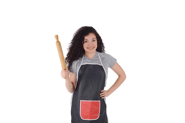 Portrait Young Beautiful Chef Rolling Pin Isolated White Background — Stock Photo, Image