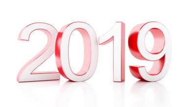 3D Oluşturucu görüntü. Yeni yıl beyaz arka plan üzerinde izole 2019.