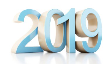 3D Oluşturucu görüntü. Yeni yıl beyaz arka plan üzerinde izole 2019.