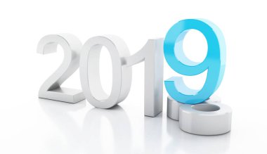 3D Oluşturucu görüntü. Yeni yıl beyaz arka plan üzerinde izole 2019.