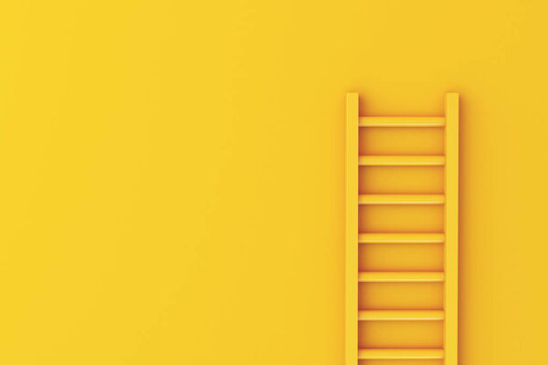 3d illustration. Ladder on yellow wall background. Business concept.