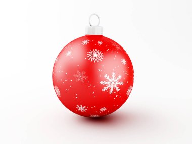 3D çizim. Beyaz zemin üzerine kırmızı Noel top. Geleneksel süsleme mutlu kış tatilleri ve neşeli Noel kavramı. 