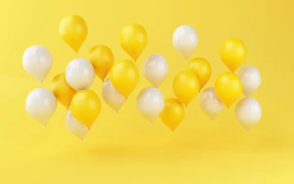 Çizim Balonlar Doğum Günü Partisi Dekorasyon Sarı Zemin Üzerine — Stok fotoğraf