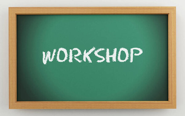 3d illustration. Green chalkboard. Workshop, business concept.