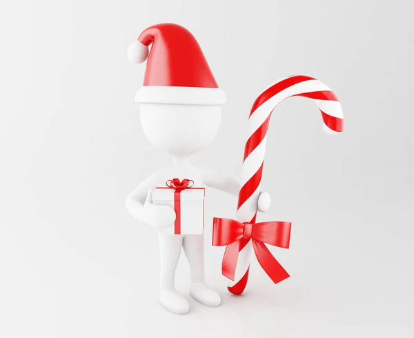 Obrázek Bílá Lidé Santa Claus Candy Cane Dárkový Box Vánoční — Stock fotografie