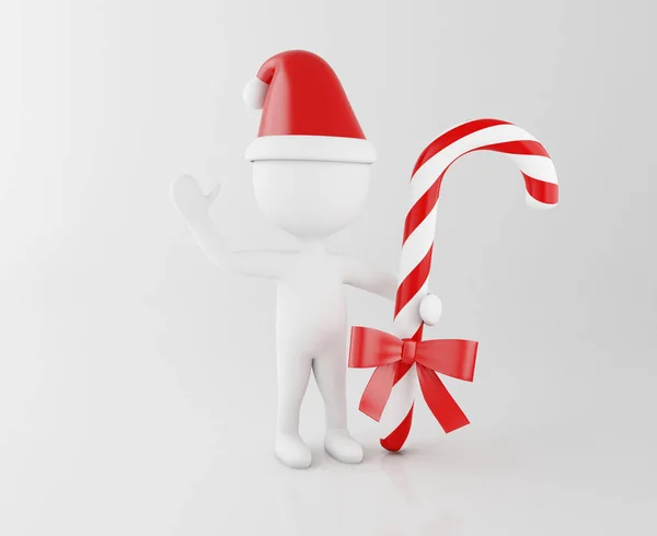 Illusztráció Fehér Ember Mikulás Candy Cane Xmas Nyaralás Koncepció — Stock Fotó