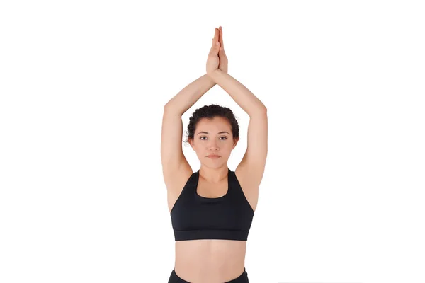 Ung Latin Kvinna Gör Yogaställning Sport Fitness Isolerade Whie Bakgrund — Stockfoto