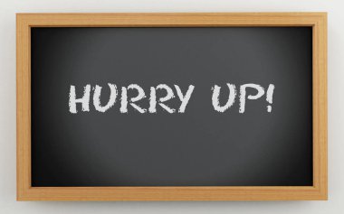 3D çizim. Siyah kara tahta. İş kavramı, acele et.