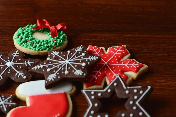 Karışık Noel kurabiyeleri görünümünü kapatın. xmas tatil kavramı.