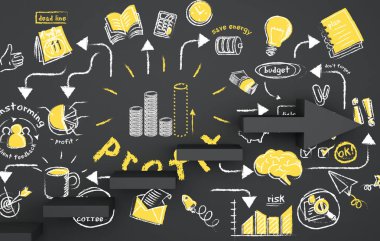 3D illustrsation. İş kroki çizim ile merdiven ok.