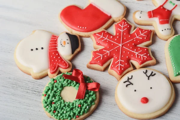 Vue Rapprochée Des Biscuits Noël Mélangés Noël Concept Vacances — Photo