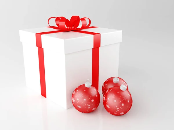 Illustration Gift Box Red Christmas Balls Traditional Ornament Happy Winter — Stock Photo, Image