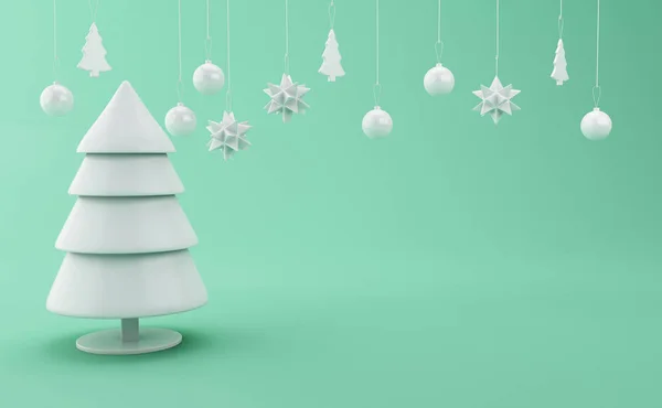 3d illustration. Abstract christmas tree with Christmas decoration on green background. xmas holiday concept.