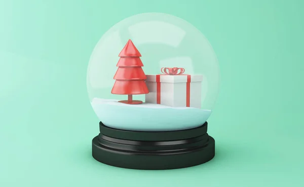 Illustratie Sneeuwbol Met Kerstboom Geschenkdoos Xmas Concept Van Vakantie — Stockfoto