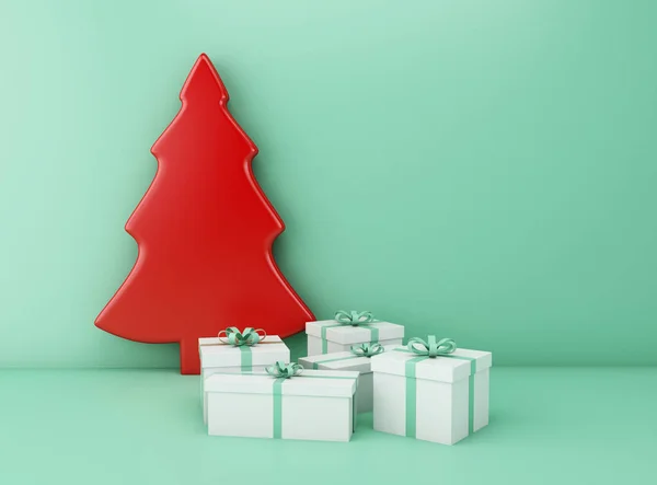 Illustration Abstrakter Weihnachtsbaum Mit Geschenkbox Auf Blauem Hintergrund Weihnachtskonzept — Stockfoto
